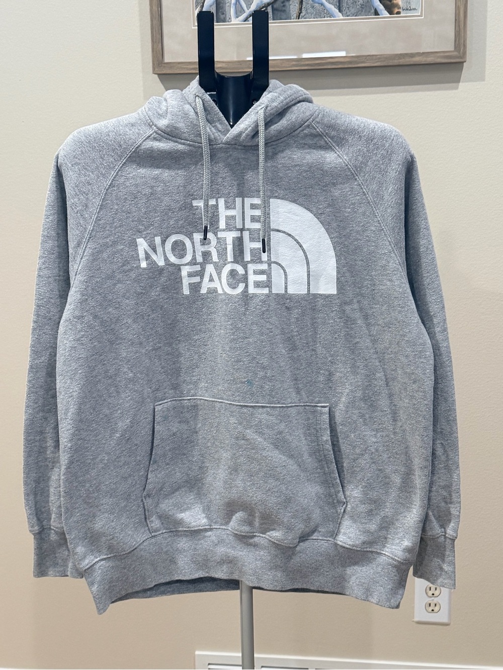 The North Face Light Gray Pullover Hoodie with White Logo
